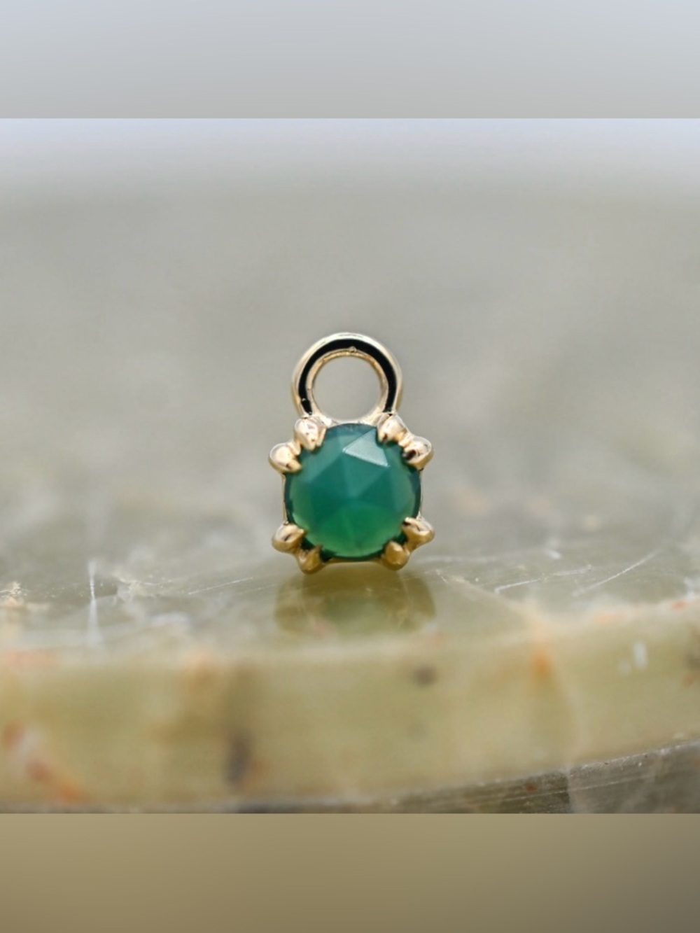 Round Rose Cut Green Chalcedony by Modern Mood 14K YG Gemstone Charm